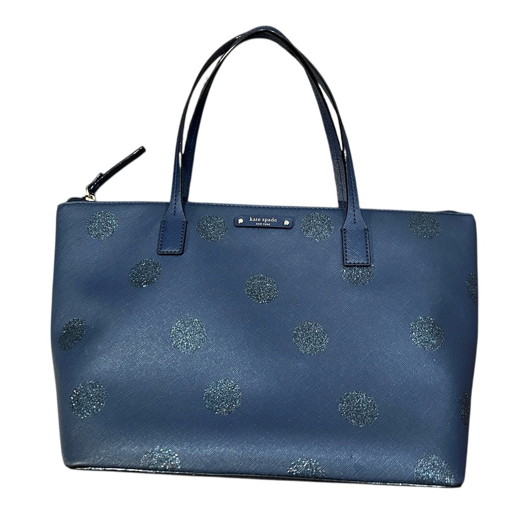 Kate Spade Blue Hani Haven Lane Tote with Sparkle Polka Dots - Picture 2 of 8